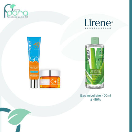 lirene pack crème solaire+ crème visage+eau micellaire -50% pcommepara