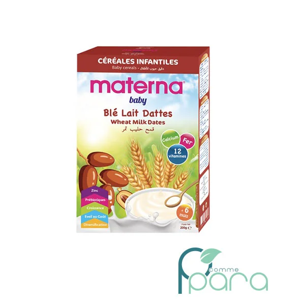 pcommepara MATERNA Baby Céréale Blé Lait Datte, 200Gr pcommepara-MATERNA-Baby-Cereale-Ble-Lait-Datte-200Gr
