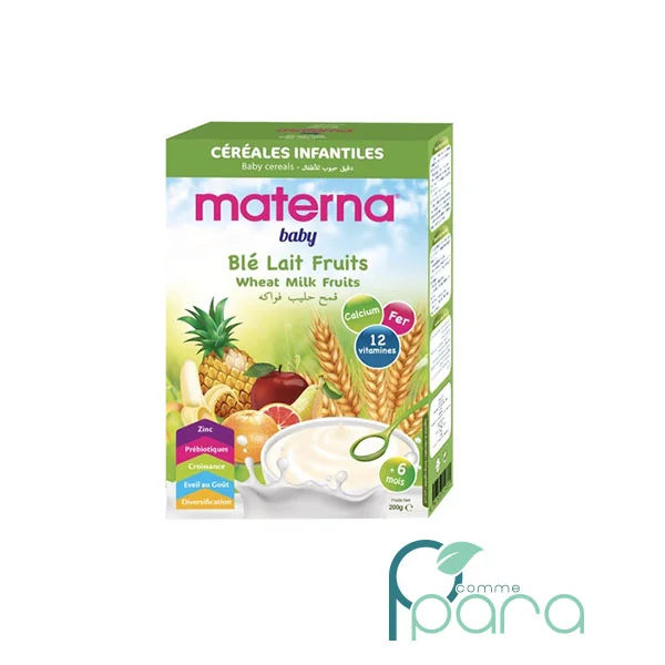 pcommepara MATERNA Baby Céréales Blé Lait 5 Fruits ,200Gr pcommepara-MATERNA-Baby-Cereales-Ble-Lait-5-Fruits-200Gr