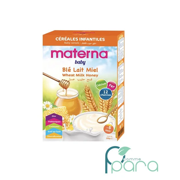pcommepara MATERNA Baby Céréales Blé Lait Miel ,200Gr pcommepara-MATERNA-Baby-Cereales-Ble-Lait-Miel-200Gr.
