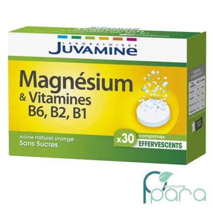 pcommepara-JUVAMINE-Magnesium-Vitamines-B1-B2-B6-–-30-Comprimes-Effervescents-–-Reduction-de-la-Fatigue-Equilibre-Nerveux.