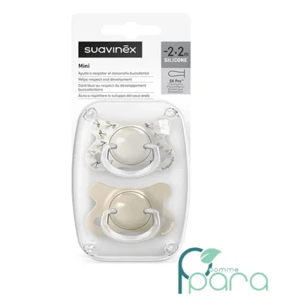SUAVINEX-2-Sucettes-Mini-0-2-Mois-–-Tetine-Symetrique-SX-Pro-en-Silicone-Birdies-Beige-pcommepara.