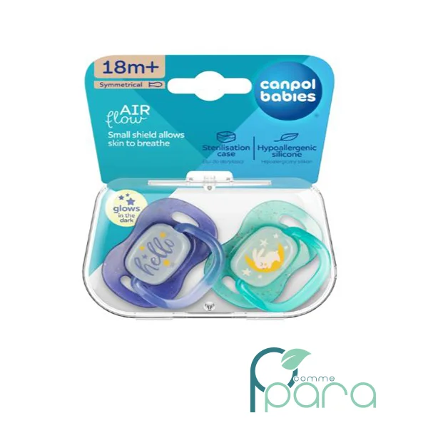 pcommepara CANPOL Sucette Symétrique NightGlow 18m+ Blue 34-944 pcommepara-CANPOL-Sucette-Symetrique-NightGlow-18m-Blue-34-944