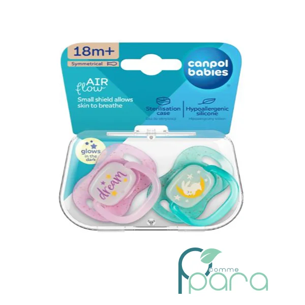 pcommepara CANPOL Sucette Symétrique NightGlow 18m+Rose 34-944 pcommepara-CANPOL-Sucette-Symetrique-NightGlow-18mRose-34-944.