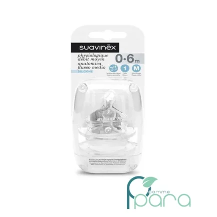 pcommepara-SUAVINEX-Set-de-2-Tetines-Physiologiques-Debit-Moyen-en-Silicone-0-6-Mois