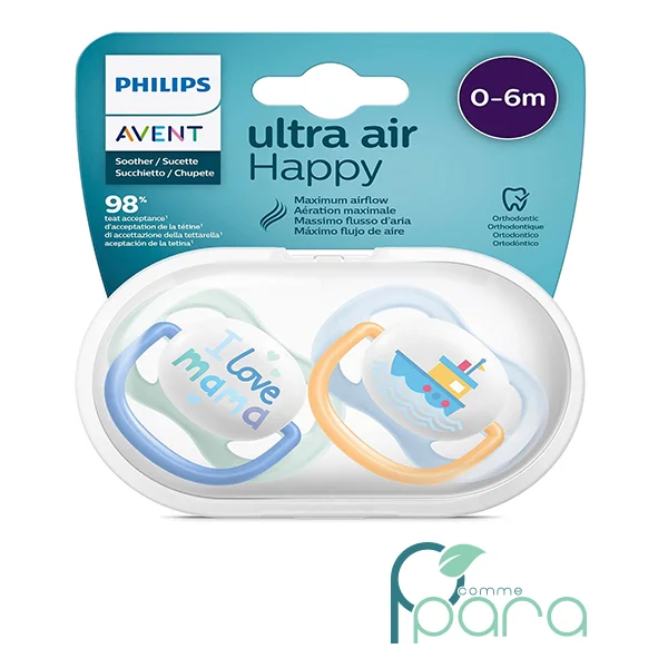 pcommepara AVENT 2 Sucette Ultra Air Happy Garçon 0-6M SCF080-01 pcommepara-AVENT-2-Sucette-Ultra-Air-Happy-Garcon-0-6M-SCF080-01.