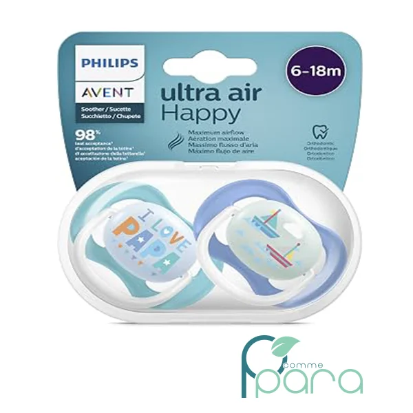 pcommepara AVENT 2 Sucettes Ultra Air Happy 6-18M SCF080-03 pcommepara-AVENT-2-Sucettes-Ultra-Air-Happy-6-18M-SCF080-03