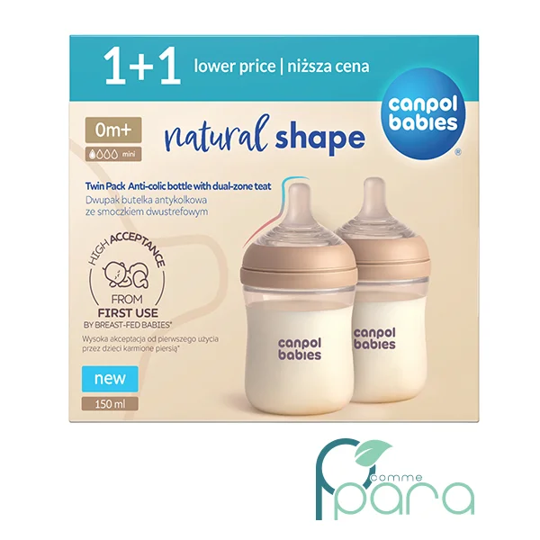 pcommepara CANPOL Set 2 Biberons Naturel Shape,150ml pcommepara-CANPOL-Set-2-Biberons-Naturel-Shape150ml.